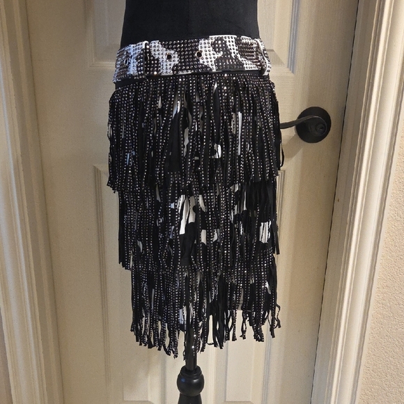 Black and White Cow Print Fringe Skirt NWT - Picture 7 of 16